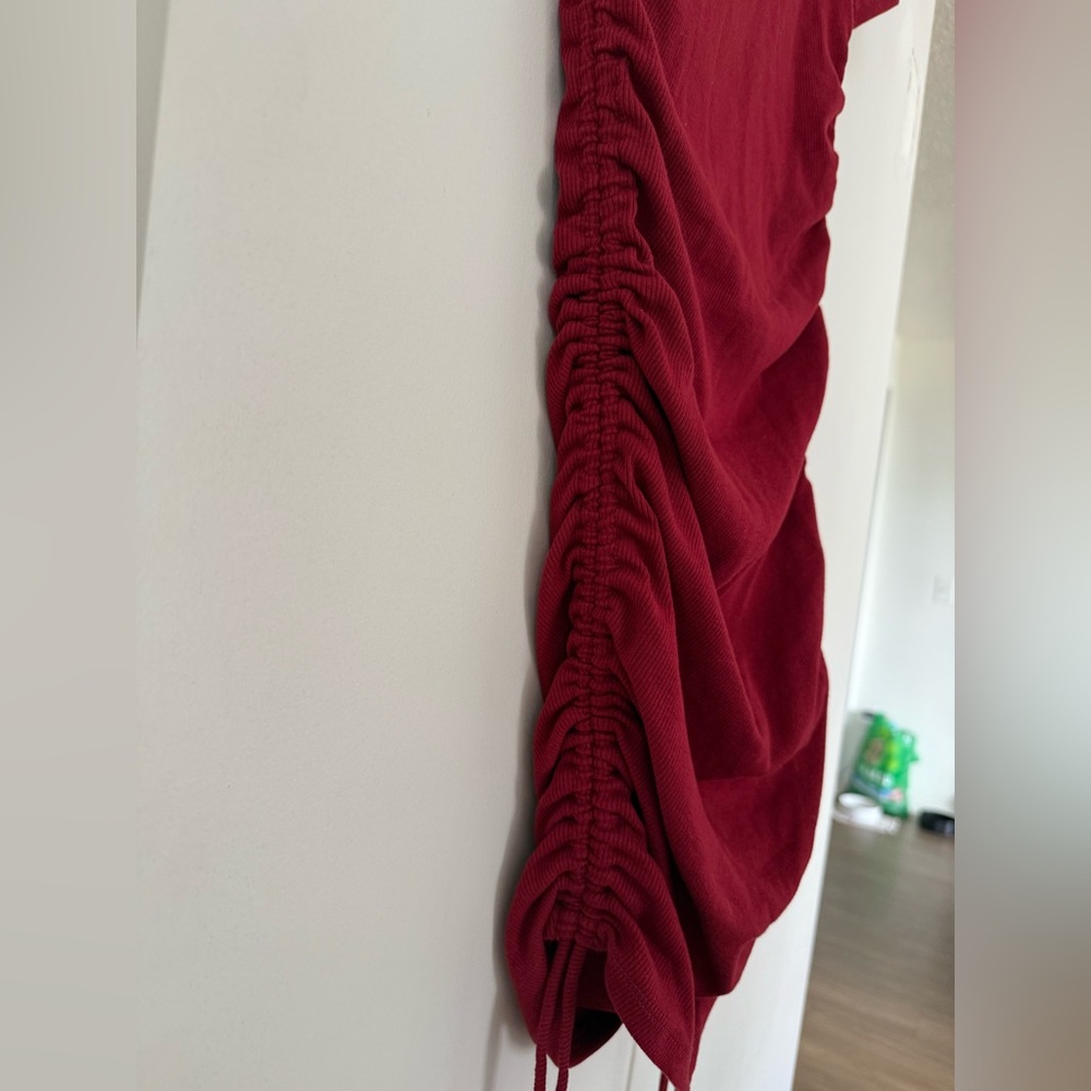 Zara Red Ribbed Ruched Mini Dress - Picture 5 of 5